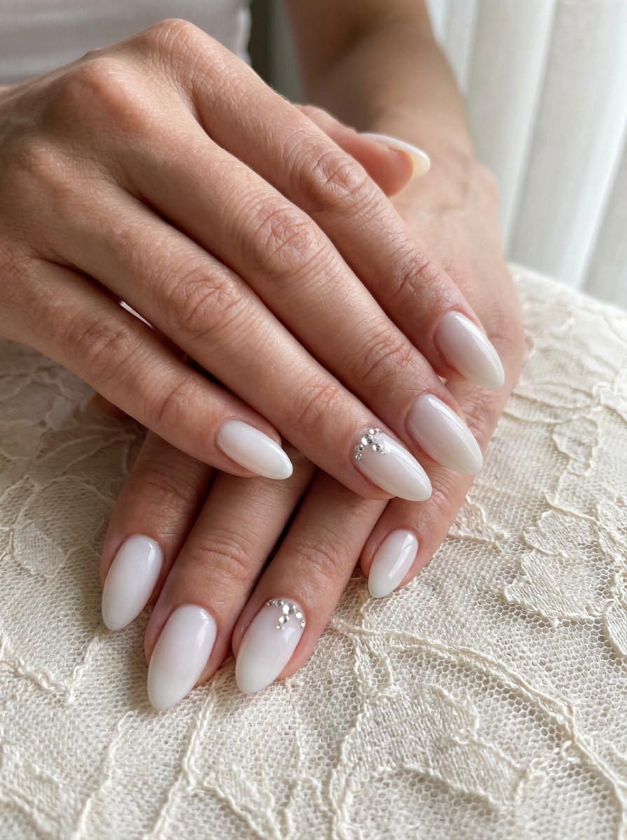 Hochzeit Glassteinnägel mit zarter Brautbasis und feinen Kristallen